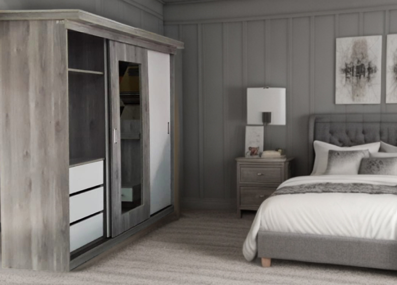 ARMOIRE PRESTON SLIDING 3PTS + WITH MIRROR ROYAL 